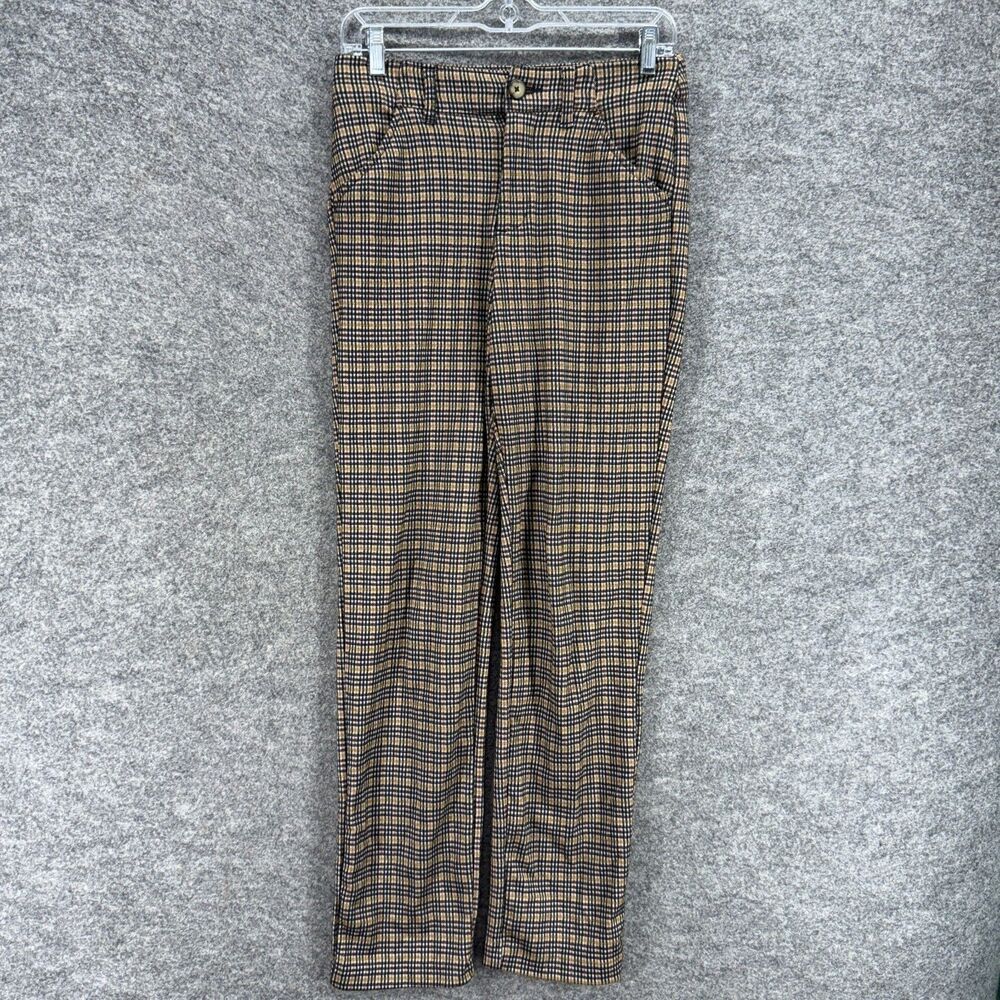 Time And Tru Pants Women 6 Brown Plaid Mid Rise Flat Front Chino Straight Casual